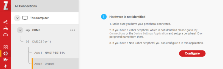 Select the axis to configure