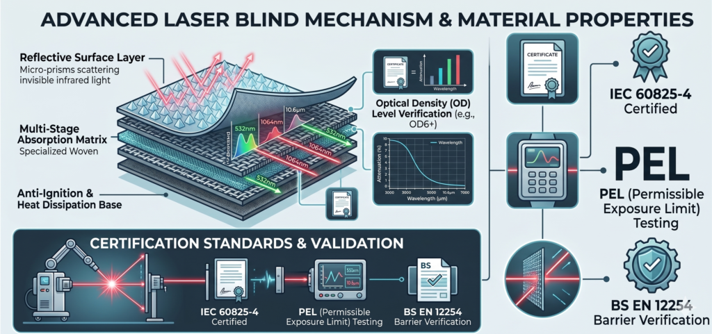 Laser blind mechanism for hospitals