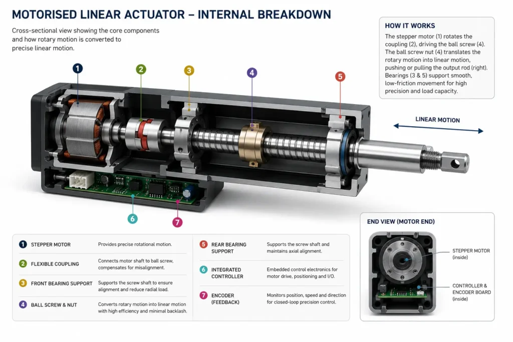 Motorised linear actuator-internal breakdown